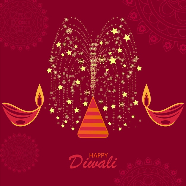 Happy Diwali with diya and rangoli ,Vector illustration.