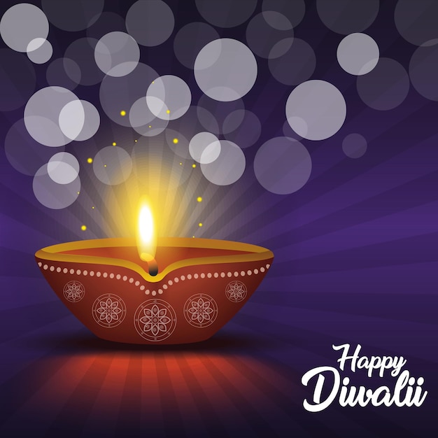 Vettore felice diwali con una lampada indiana diya