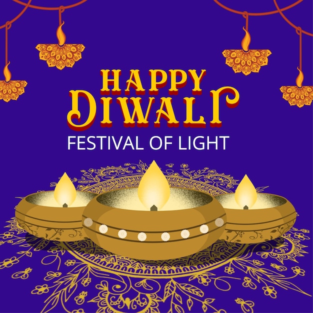 Vector happy diwali with purple background