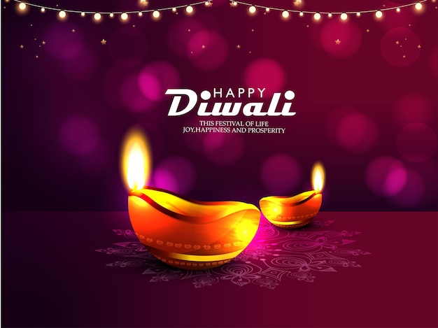 Happy Diwali с реалистичной масляной лампой, элегантная Diya, подарочная карта, плакат, баннер, фон большой распродажи
