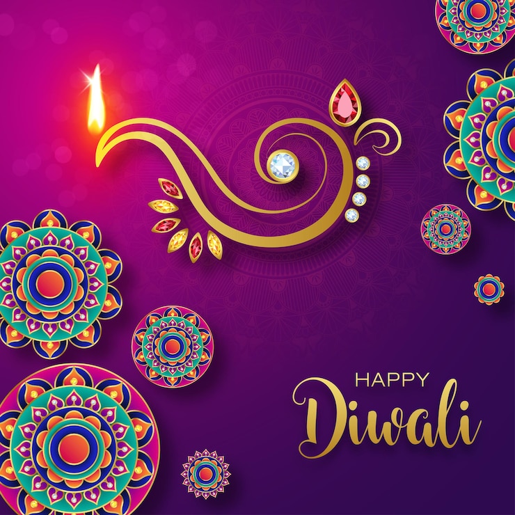 Vector happy diwali with sparkling diya decoration