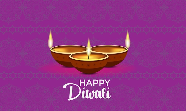 Vector happy diwali with three diya candle