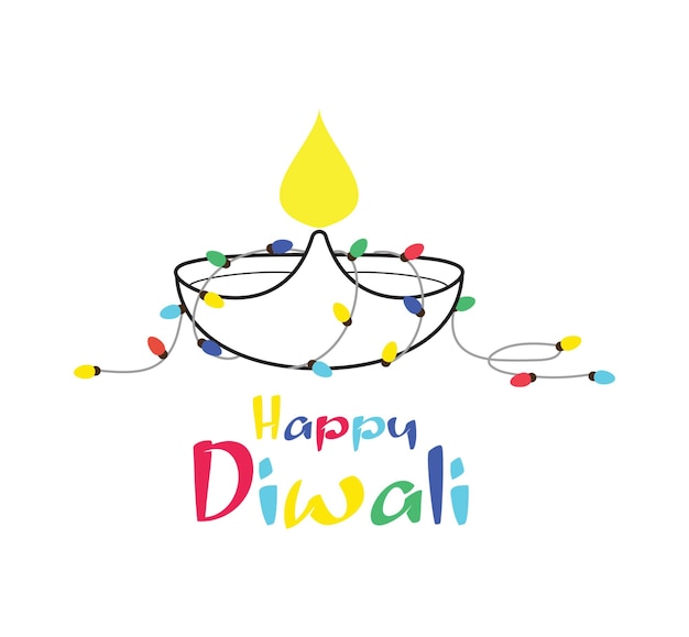 Happy diwali with traditional indian lamp and lights