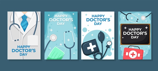 Vector happy doctor day card set collection