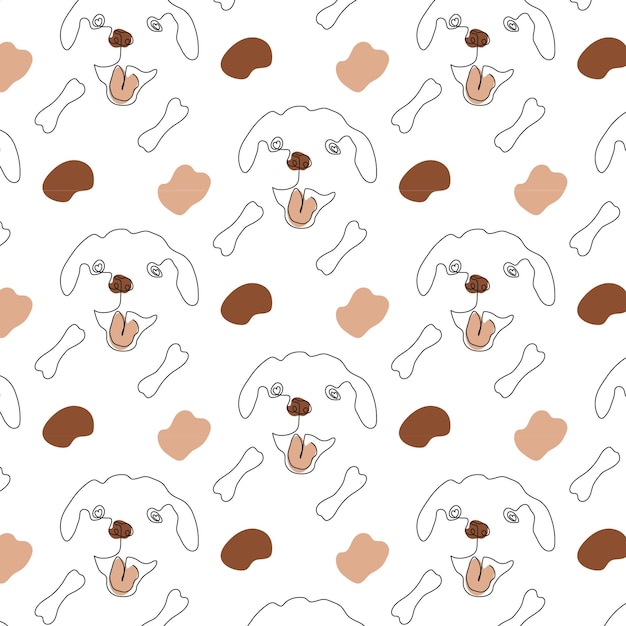 幸せな犬の顔のラインアートスタイルのパターン