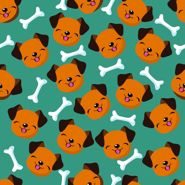 Happy dog face seamless vector pattern