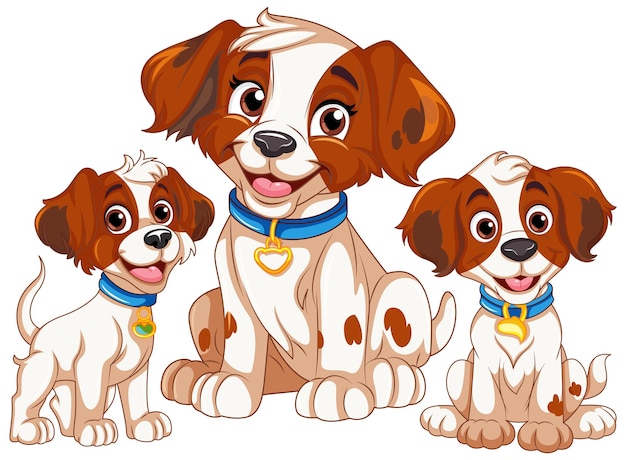 Vector happy dog and puppy in cartoon style