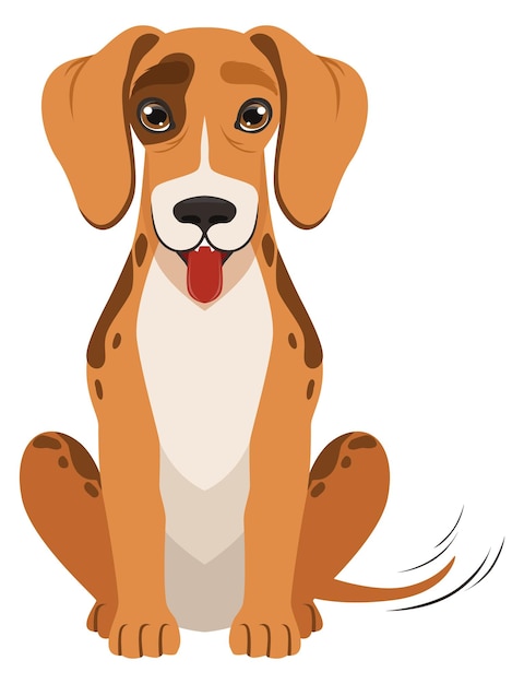 happy dog sitting and wagging tail cartoon pet character