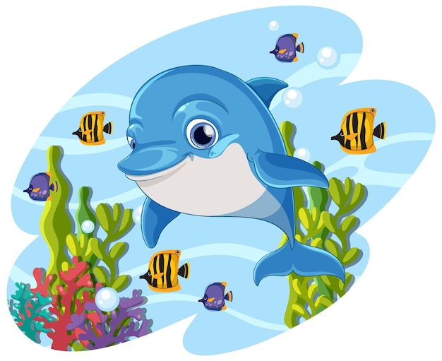 Happy dolphin underwater template isolated