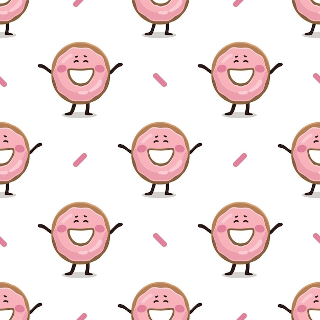 Happy Donut seamless pattern Pink Doughnut texture illustration Funny children's textile pattern in flat style