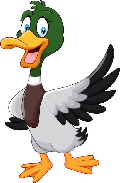 Vector happy duck hand waving on white background