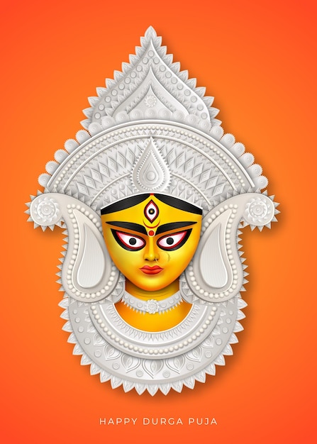 Happy Durga Puja Creative Banner Design With Durga Face Illustration Indian Festival