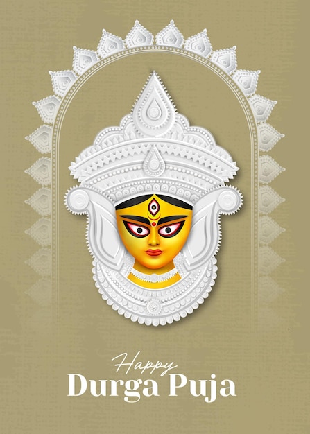 Happy durga puja creative banner design with durga face illustration indian festival