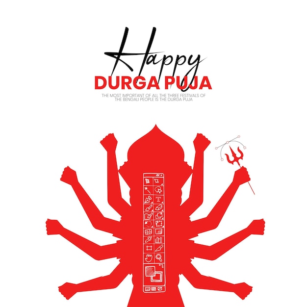 Happy Durga Puja Designer Concept, 어도비 도구 모음. 두르가 얼굴. 행복한 나브라트리. 그래픽 디자인