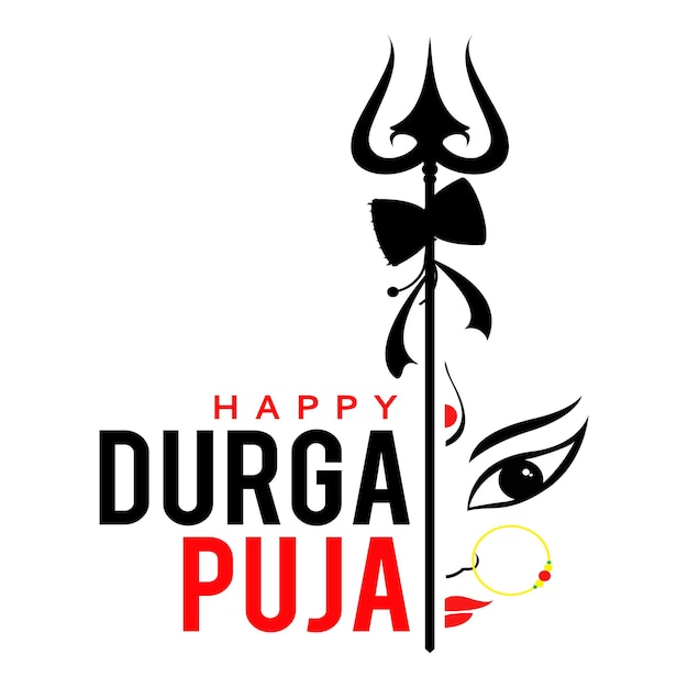 Happy durga puja festival card design hindu festival subha navratri with trishul design
