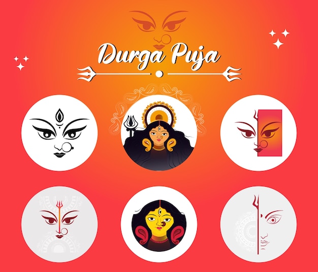 Vettore buona durga puja. insieme dell'icona della dea durga.