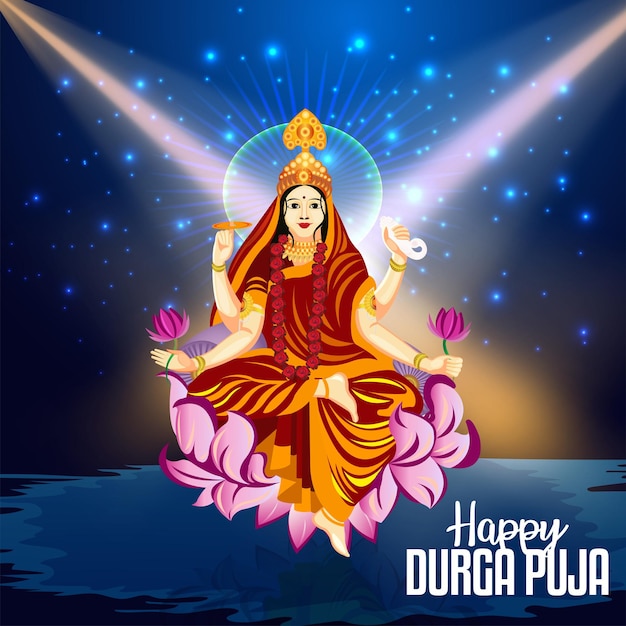 Happy durga puja sale banner with vector illustration of goddess durga