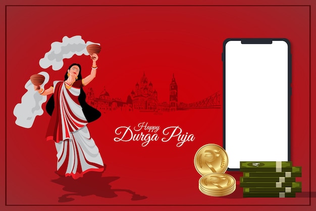 Happy Durga Puja sale speciale aanbieding banner met mobiele advertenties sjabloon