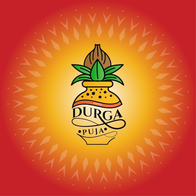 Vector happy durga puja typografie belettering met kalash-logo