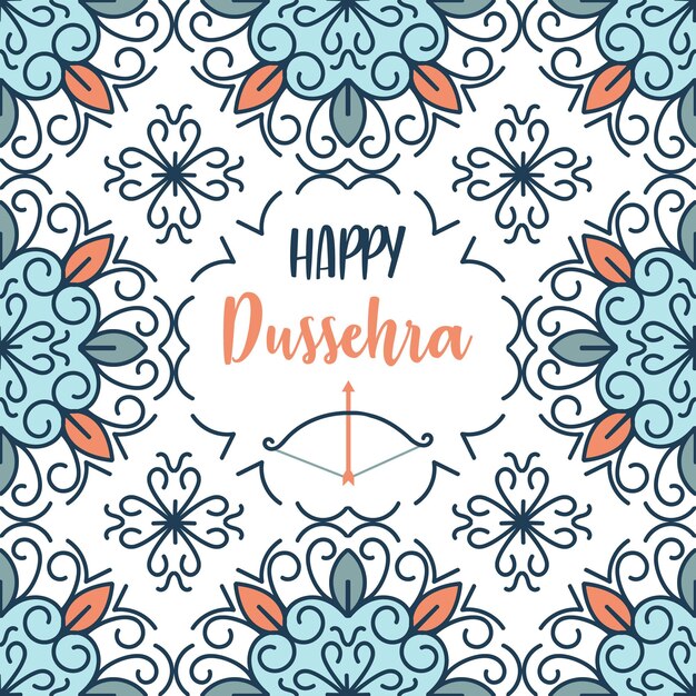 Happy dussehra background decorated with ornamental floral design and paper bowarrow