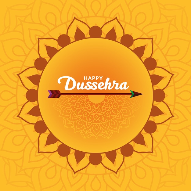 Happy dussehra card with arrow on yellow