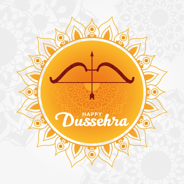 Vector happy dussehra card with bow and arrow on orange