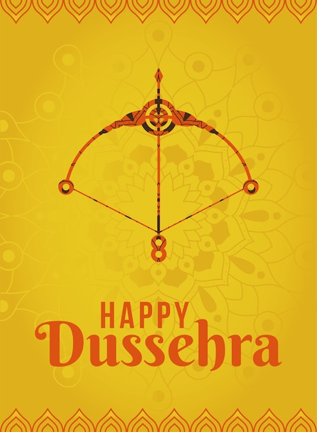 Happy dussehra card with bow and arrow on yellow