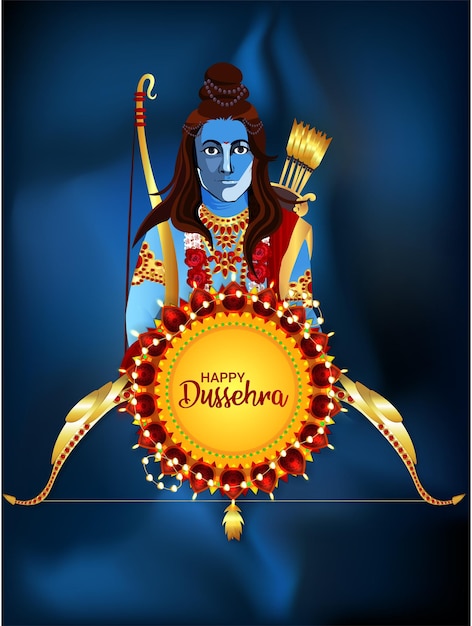 Happy dussehra celebration background with vector illustration lord rama