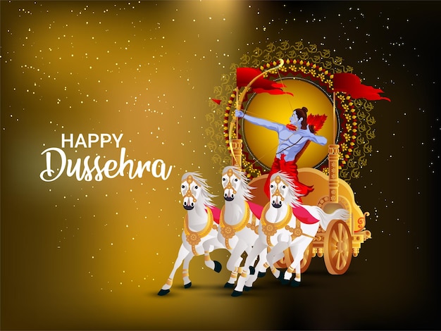 Happy dussehra celebration card lord rama killed ravana