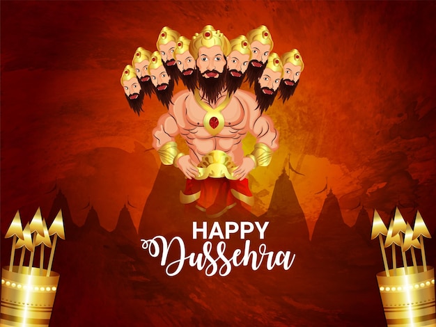 Happy dussehra праздничная открытка с векторной иллюстрацией