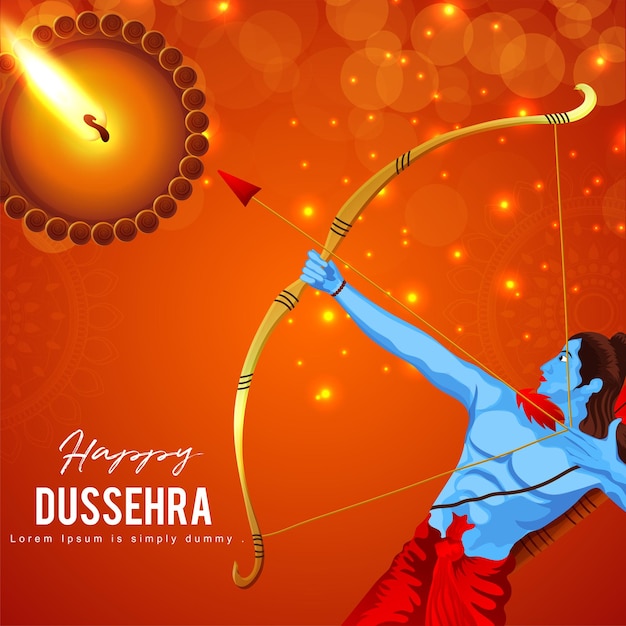 Vector happy dussehra celebration greeting card with illustration of lord rama