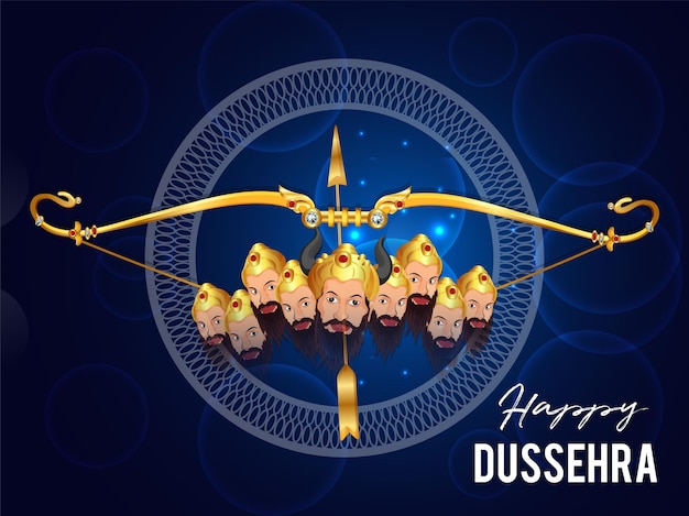 Vector happy dussehra celebration greeting card with illustration