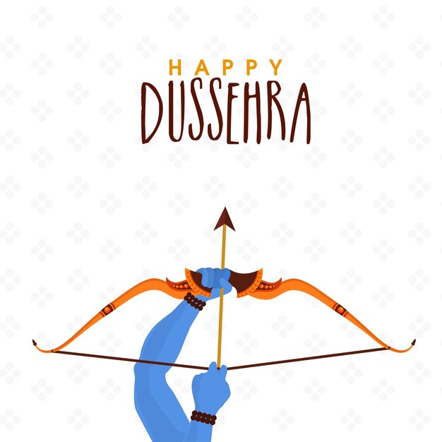 Vector happy dussehra celebration poster design with close up of lord rama taking aim on white background