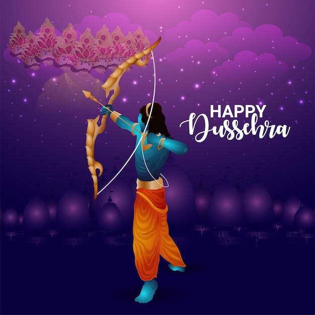 Happy dussehra фестиваль индии с векторной иллюстрацией лорда рама