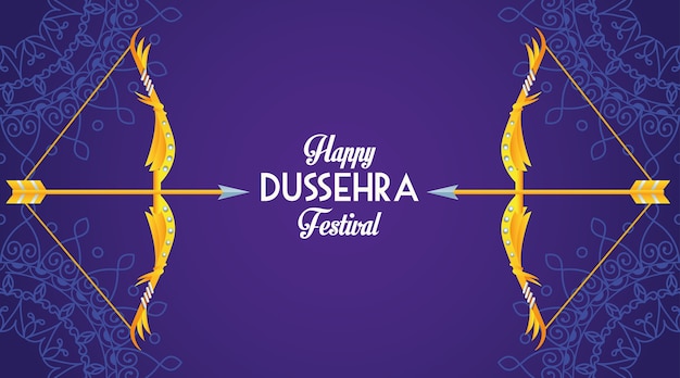 보라색 배경에 아치와 함께 행복 Dussehra 축제 포스터