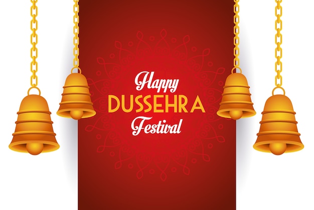 Vector happy dussehra festival poster with bells hanging