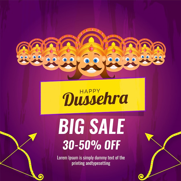 Vector happy dussehra festival sale with 30-50% discount offer.