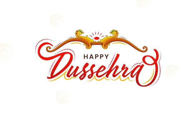 Happy Dussehra Font With Bow Arrow Illustration On White Background.