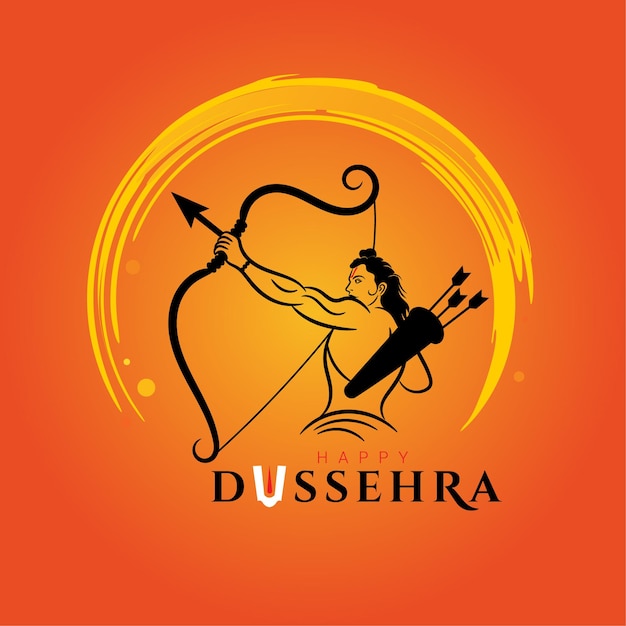 Happy dussehra greeting with lord ram hold bow