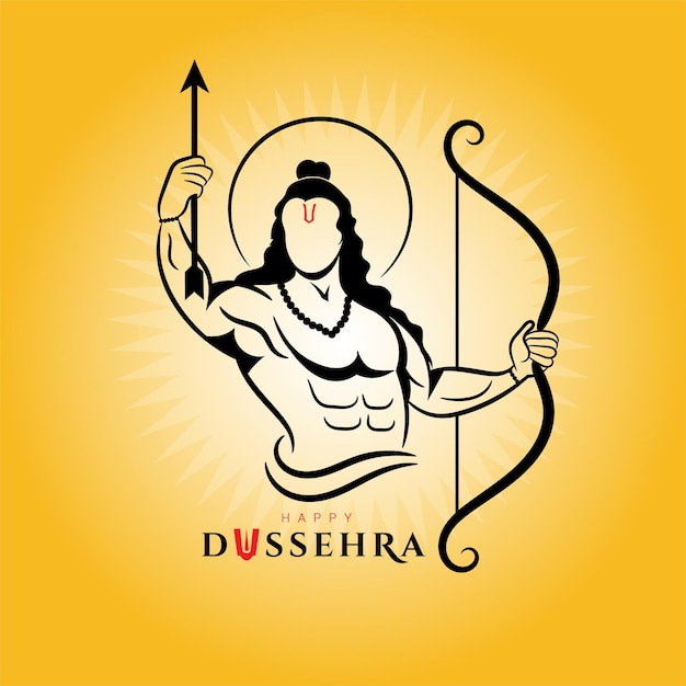 Vector happy dussehra greeting with lord rama character illustration
