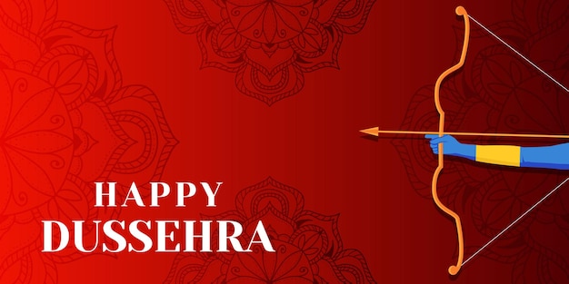 Happy dussehra горизонтальный баннер в плоском дизайне