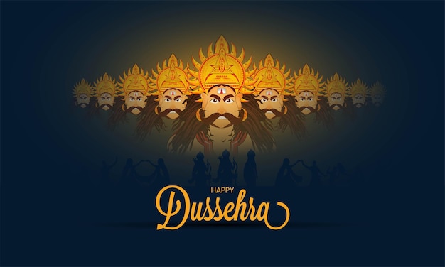 Счастливый индийский фестиваль Душера, векторная иллюстрация победы над злом