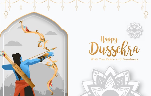 행복 Dussehra Navratri 포스터 디자인 벡터 일러스트 레이 션. 인도의 축제. 힌두교 휴일