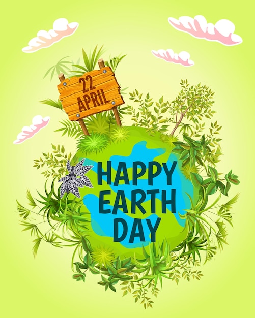 행복한 지구의 날. 4 월 22 일. 만화 인사말 카드.