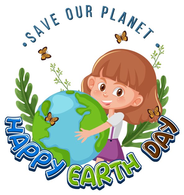 Happy earth day-banner met een meisje dat earth globe vasthoudt