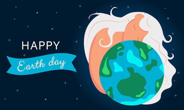 Happy Earth Day Banner with women Illustration of a happy earth day banner