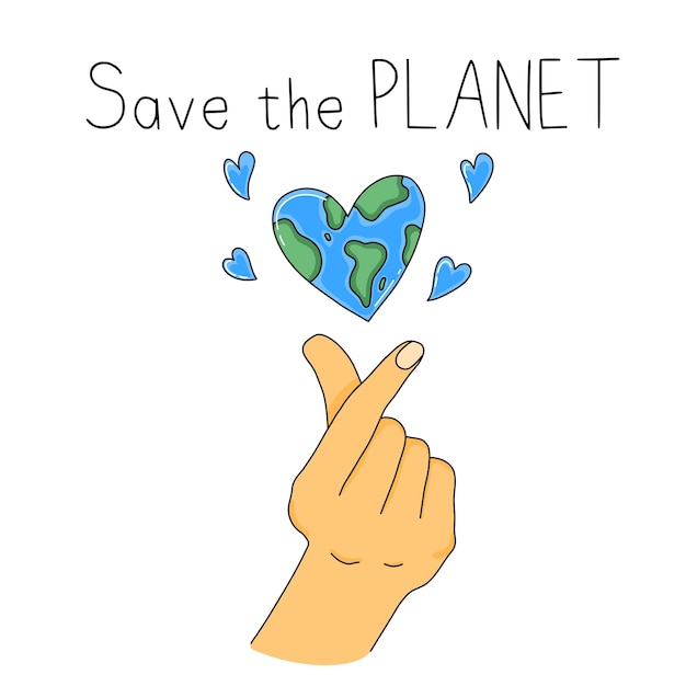 Happy Earth Day Card of Post Vector Illustratie Save the Planet Clean and Healthy Love Gesture with Heart shaped Earth Planet