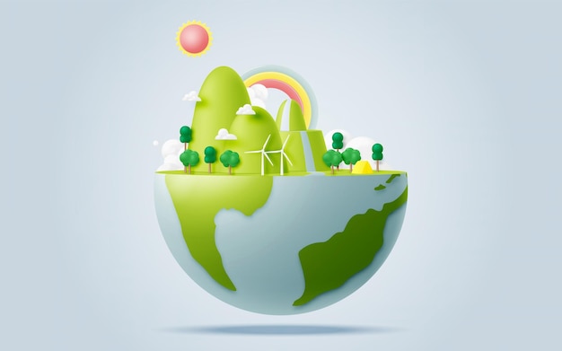 Happy earth day concept art with cute graphic design and pastel color scheme vector illustration