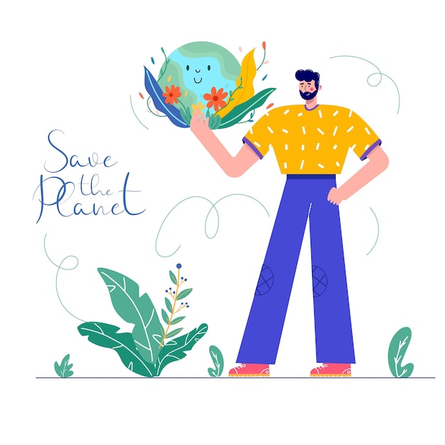 Happy Earth Day concept ecologie recycle nul afval set met opslaan milieu vectorillustratie Eco badges met meisje natuur plant ontwerp voor boodschappentas tshirt kleding kleding banner