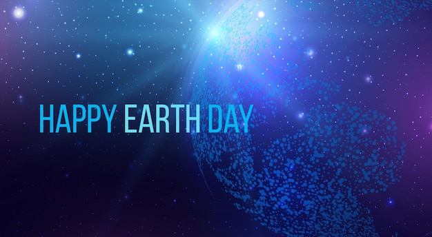 Концепция Happy Earth Day Многоугольное растение Wireframe в лампочке с планетой Футуристический современный абстрактный фон Векторная иллюстрация